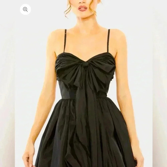 NWT Mac Duggal Spaghetti Strap Center Bow Balloon Mini Dress in Black Size 4 - Picture 2 of 10